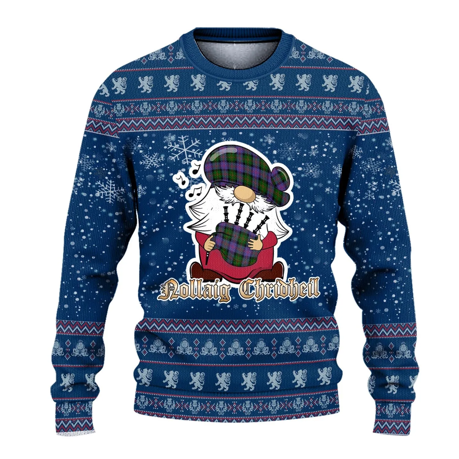 Blair Modern Clan Christmas Family Ugly Sweater with Funny Gnome Playing Bagpipes