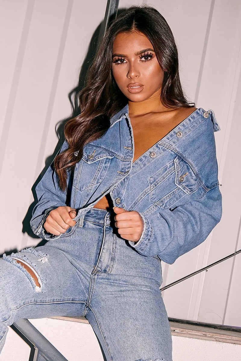 Blue Mid Wash Cropped Denim Jacket - Gaby