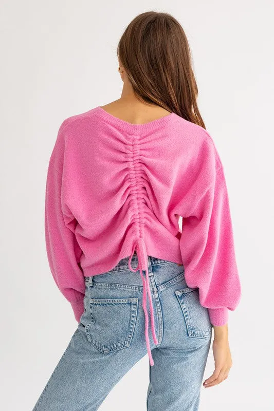 Bohemian Fuzzy Sweater with Back Ruching