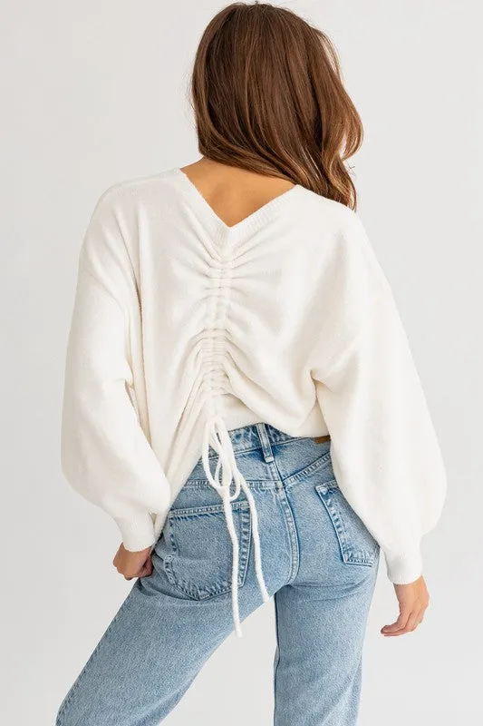 Bohemian Fuzzy Sweater with Back Ruching