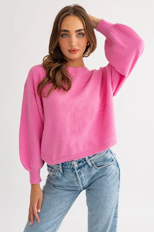 Bohemian Fuzzy Sweater with Back Ruching