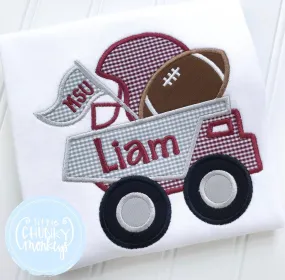 Boy Shirt- Maroon and Gray Football Dumptruck Applique Shirt