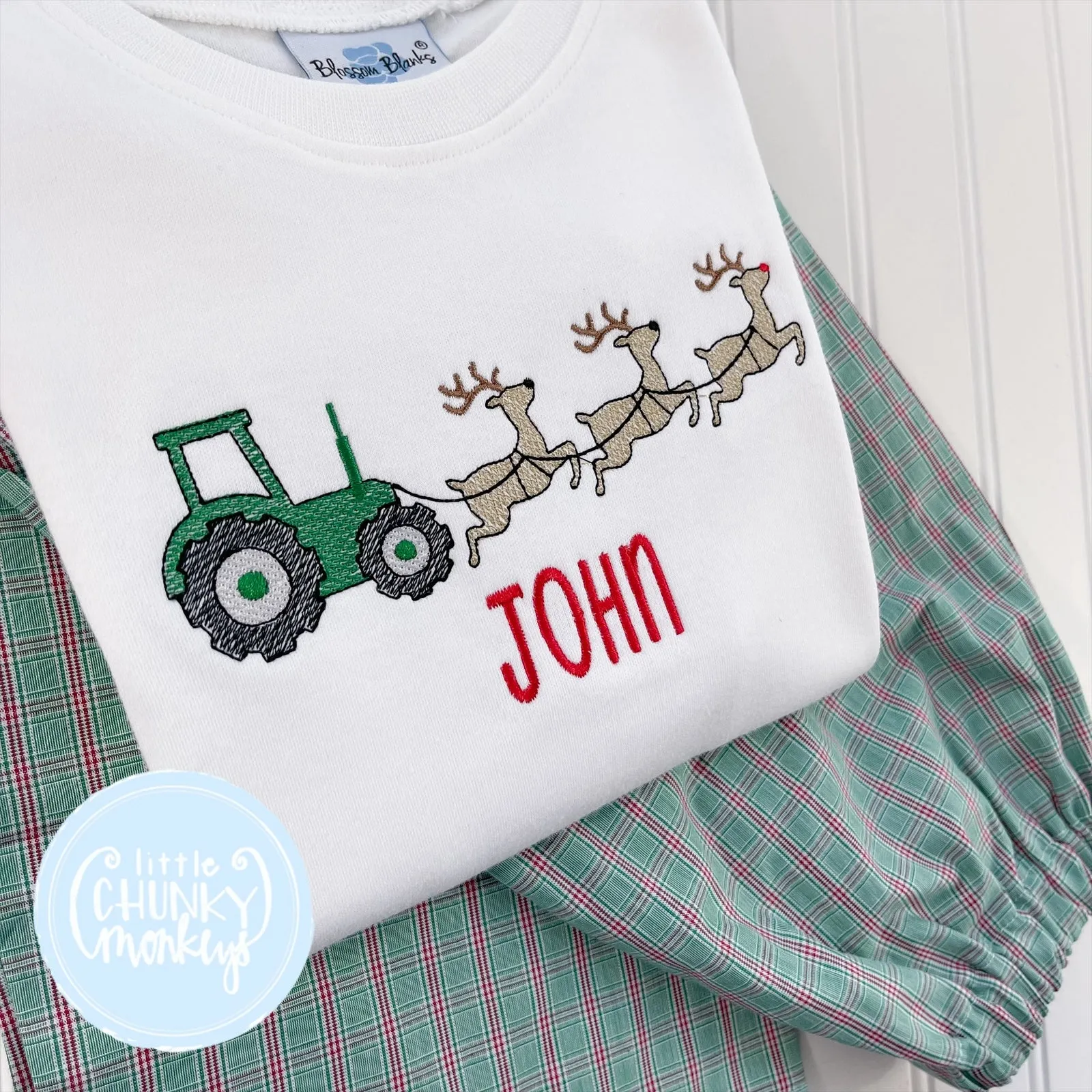 Boy Shirt - Rudolph Pulling Tractor