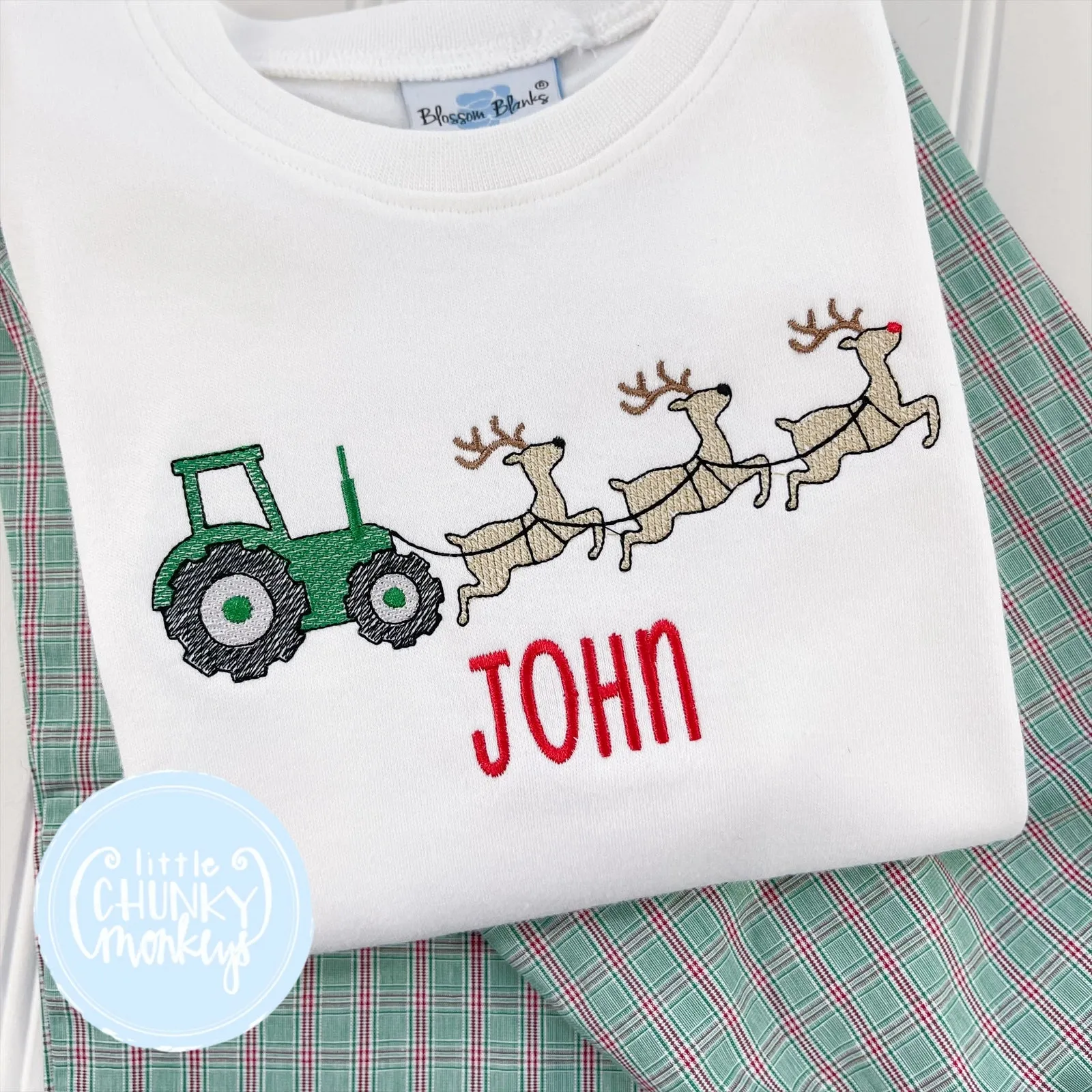 Boy Shirt - Rudolph Pulling Tractor