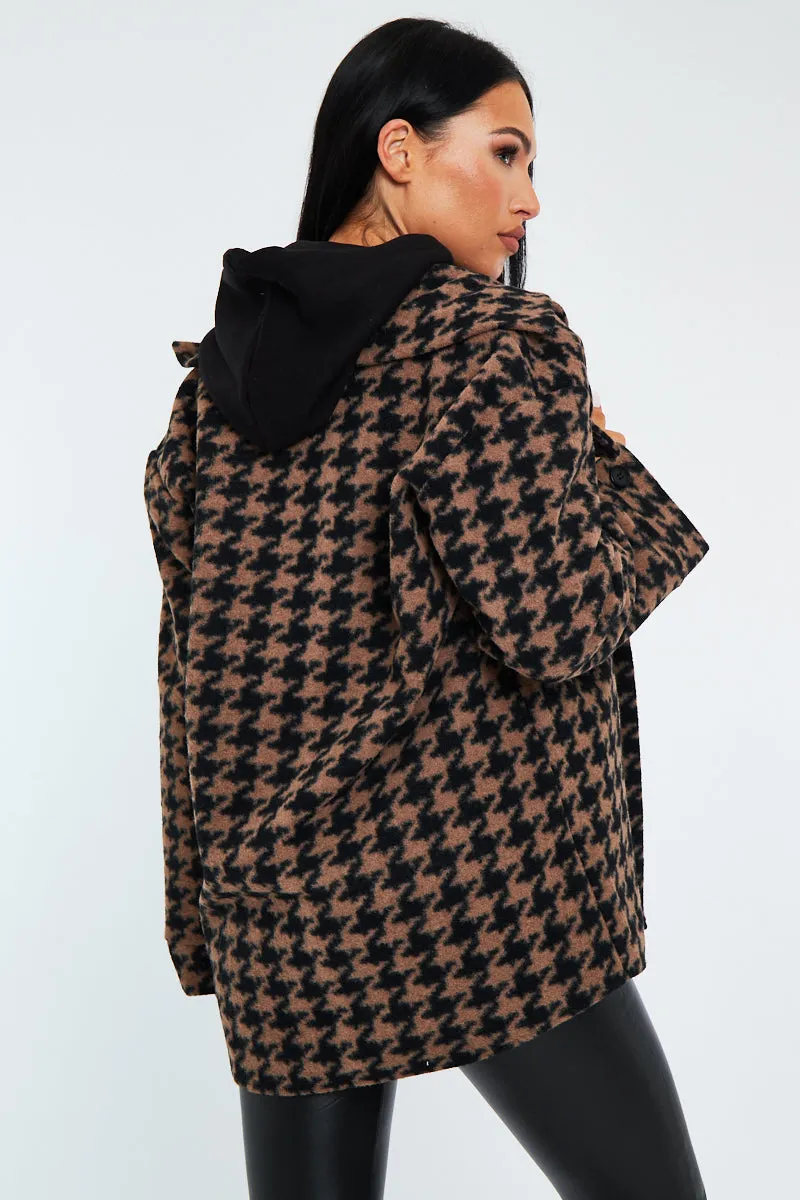 Brown Houndstooth Pocket Front Shacket - Aleri