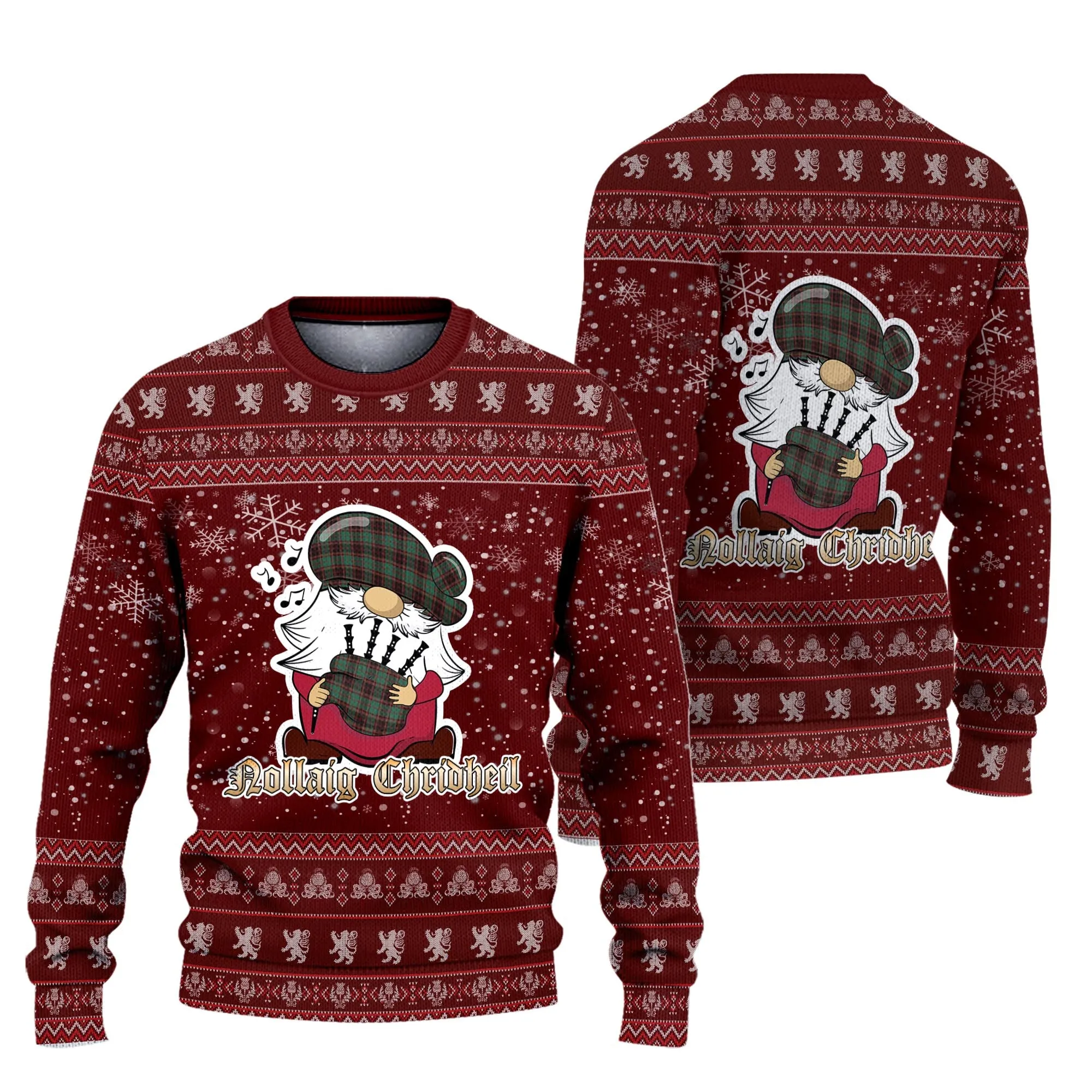 Buchan Ancient Clan Christmas Family Ugly Sweater with Funny Gnome Playing Bagpipes