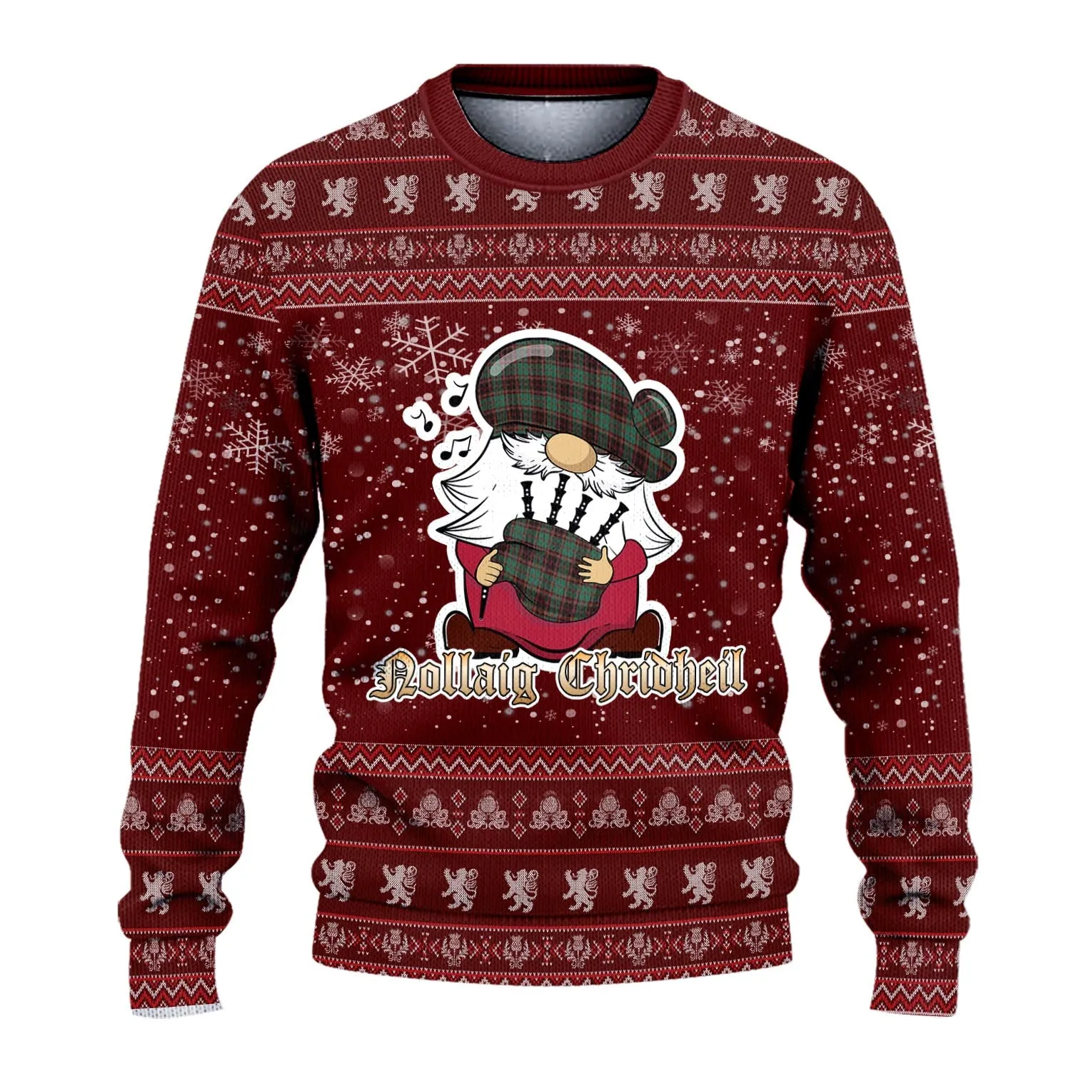 Buchan Ancient Clan Christmas Family Ugly Sweater with Funny Gnome Playing Bagpipes