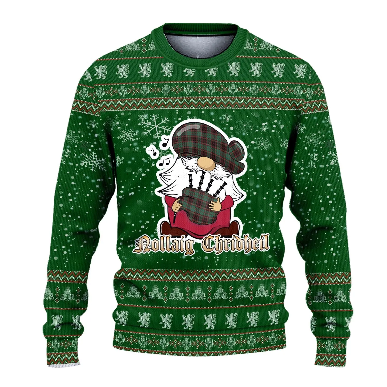 Buchan Ancient Clan Christmas Family Ugly Sweater with Funny Gnome Playing Bagpipes