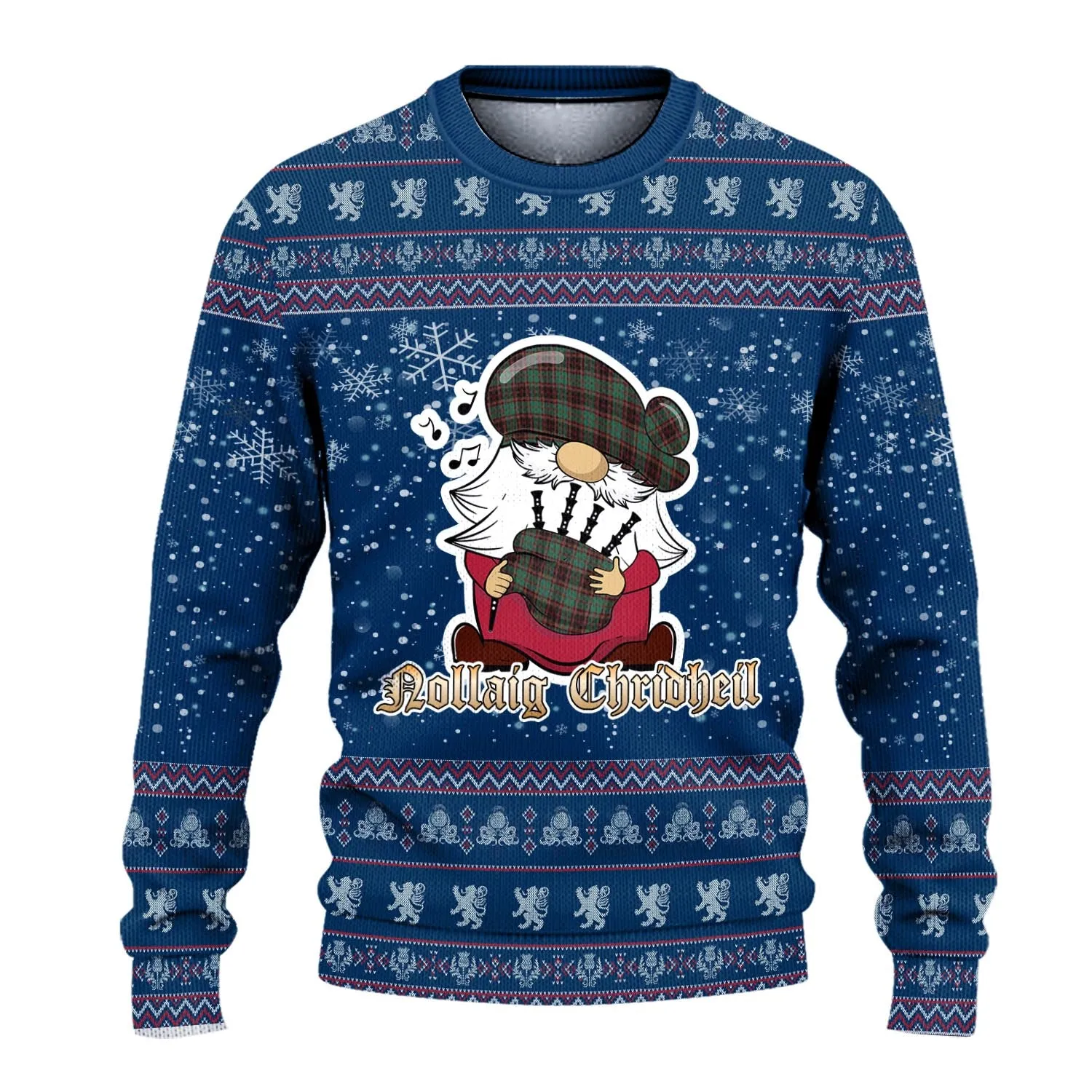 Buchan Ancient Clan Christmas Family Ugly Sweater with Funny Gnome Playing Bagpipes