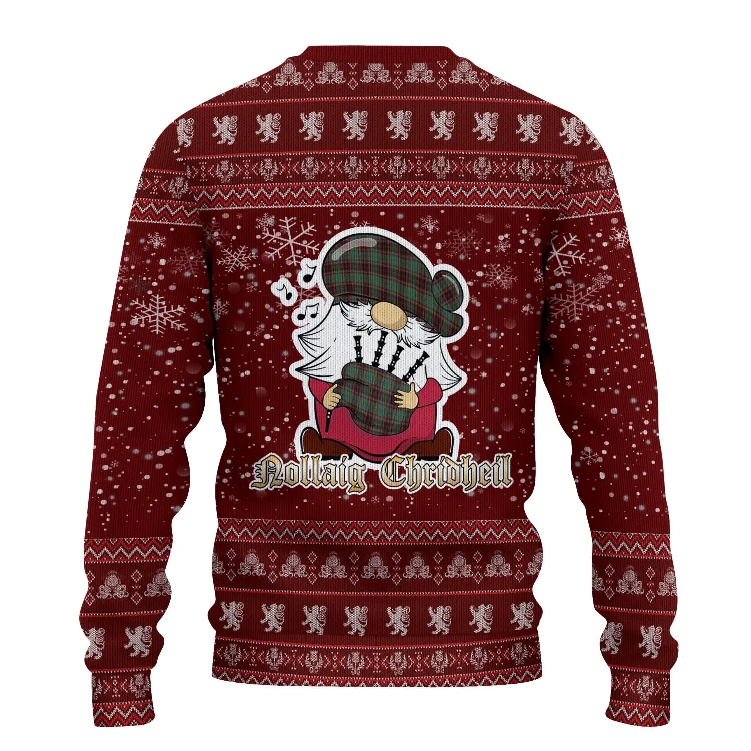 Buchan Ancient Clan Christmas Family Ugly Sweater with Funny Gnome Playing Bagpipes