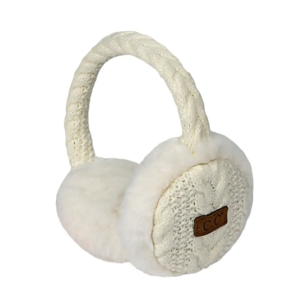 Cable Knit Faux Fur Earmuffs - Ivory