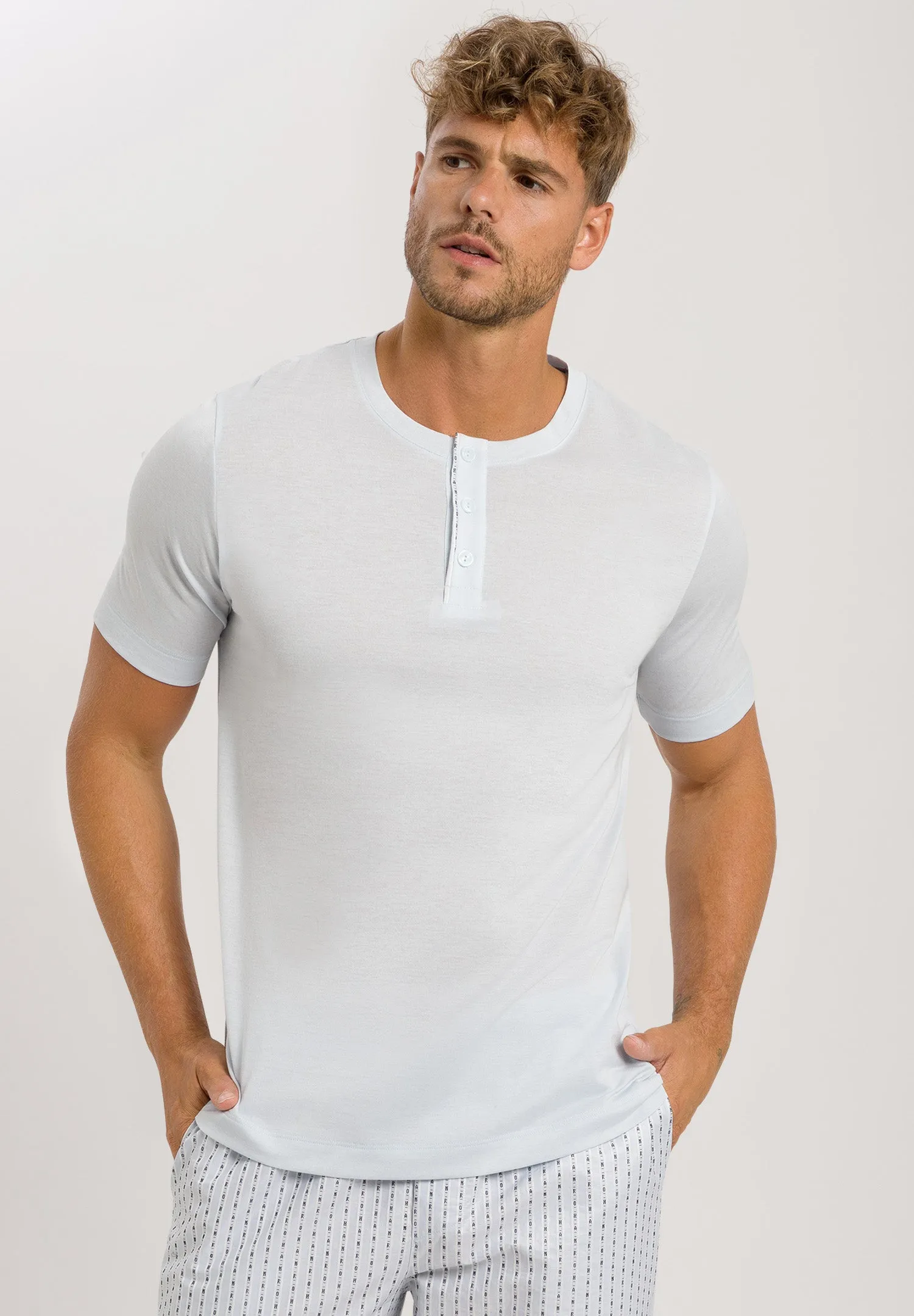 Carl Jersey Cotton Henley T-Shirt | Glassy Blue 75768-1594