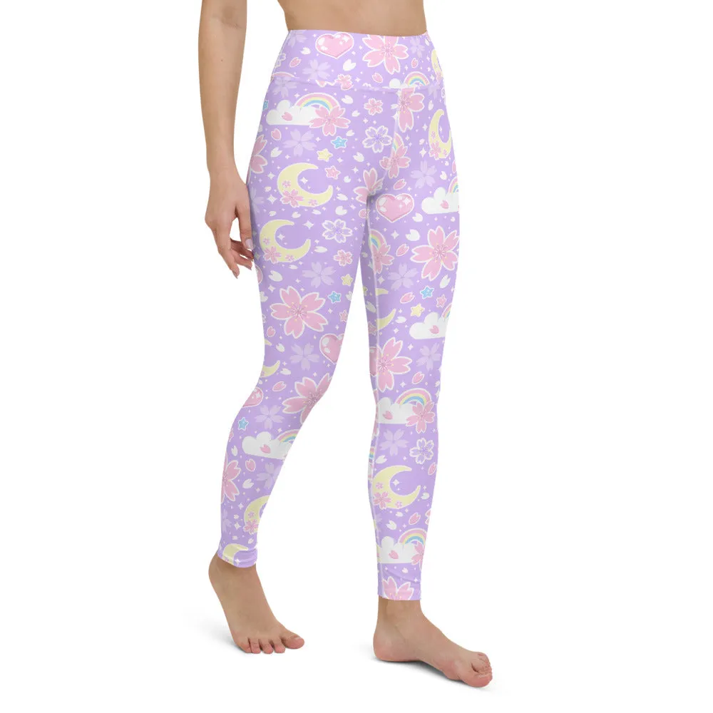 Cherry Blossom Dreams Purple Yoga Leggings