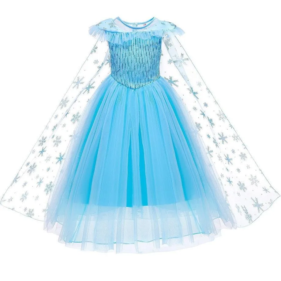 Children's Halloween Movie Cosplay Costume Dreamy Fairytale Princess Gown Girls' Sequin Print Princess Dress Carnival Birthday Party Noble and Elegant Stage Performance Costume