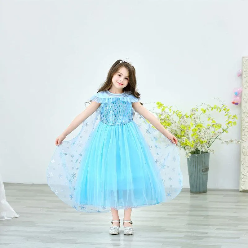 Children's Halloween Movie Cosplay Costume Dreamy Fairytale Princess Gown Girls' Sequin Print Princess Dress Carnival Birthday Party Noble and Elegant Stage Performance Costume