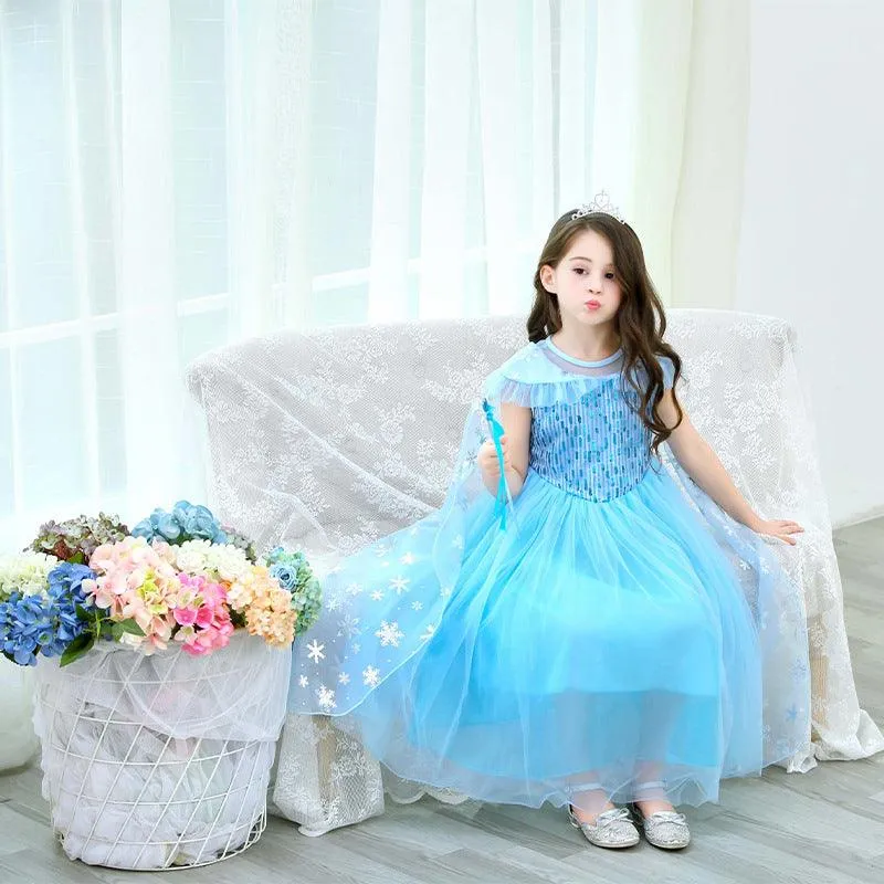 Children's Halloween Movie Cosplay Costume Dreamy Fairytale Princess Gown Girls' Sequin Print Princess Dress Carnival Birthday Party Noble and Elegant Stage Performance Costume