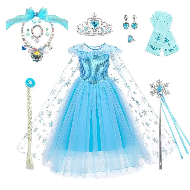 Children's Halloween Movie Cosplay Costume Dreamy Fairytale Princess Gown Girls' Sequin Print Princess Dress Carnival Birthday Party Noble and Elegant Stage Performance Costume