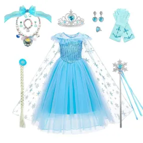 Children's Halloween Movie Cosplay Costume Dreamy Fairytale Princess Gown Girls' Sequin Print Princess Dress Carnival Birthday Party Noble and Elegant Stage Performance Costume