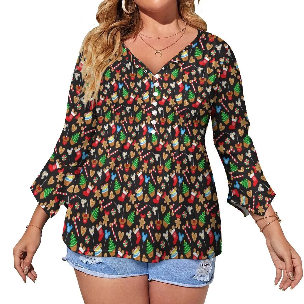 Christmas Snacks Women's Ruffled Petal Sleeve Top