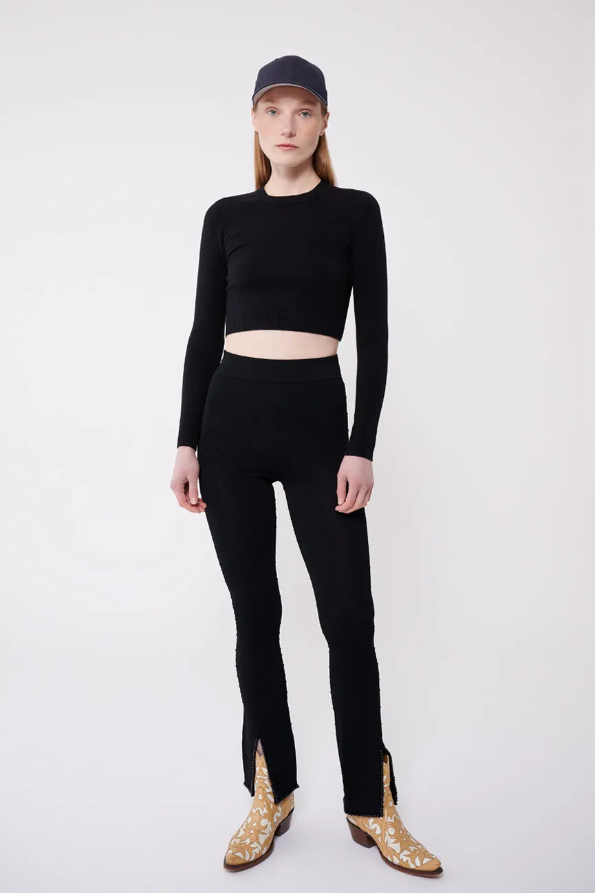 Coal Peachskin Long Sleeve Crop Crew