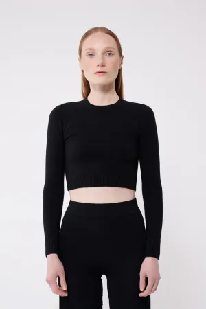 Coal Peachskin Long Sleeve Crop Crew