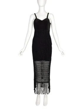 Consortium Vintage Black Velvet Chenille Net Fringe Dress