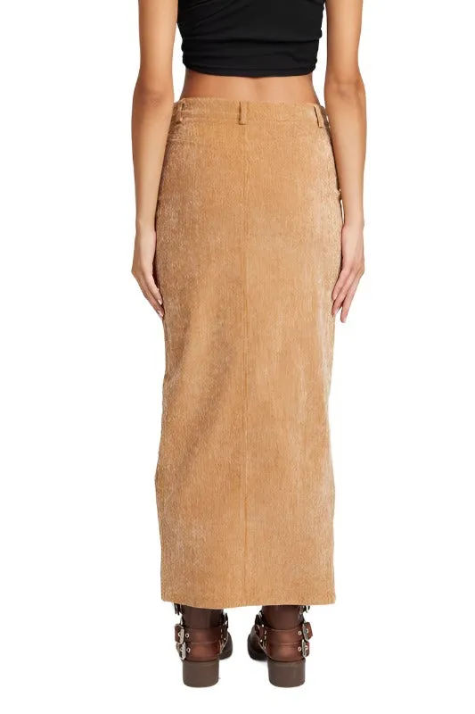 CORDUROY MID SKIRT WITH FRONT SLIT