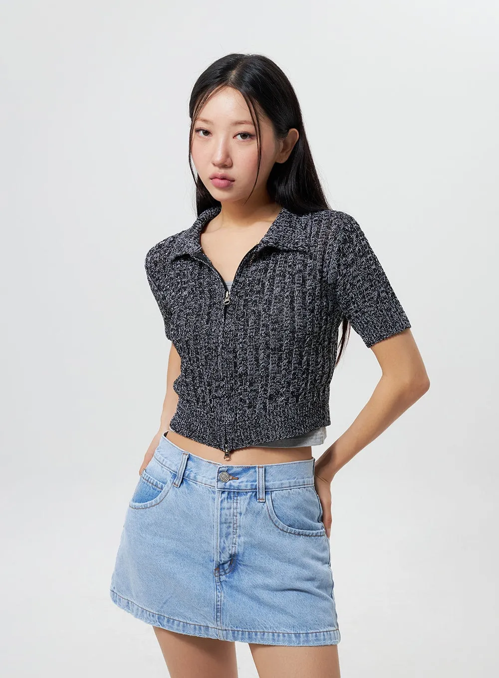 Cropped Knit Zip-Up CY325