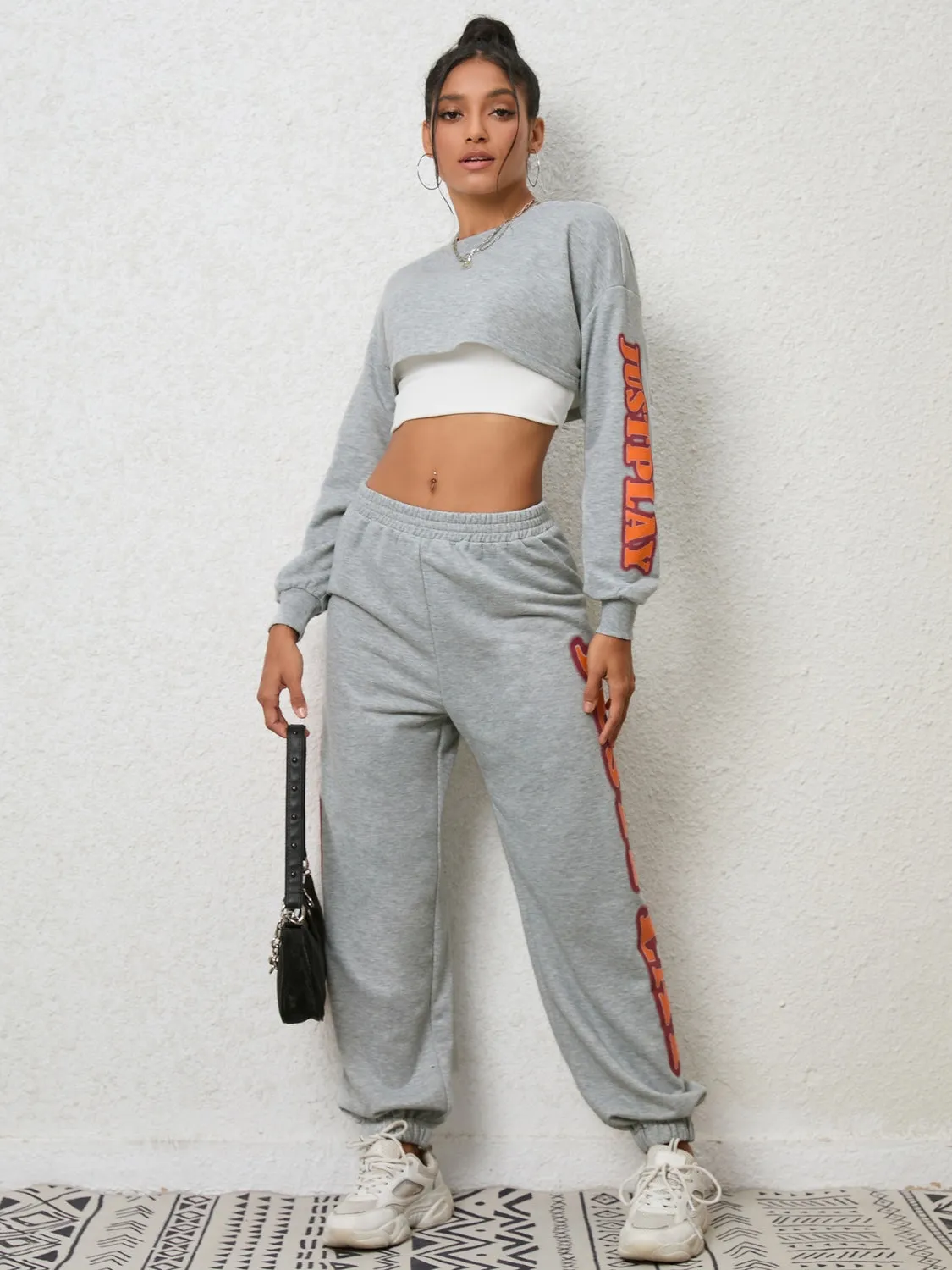 Cropped Sweatshirt and Sweatpants Set