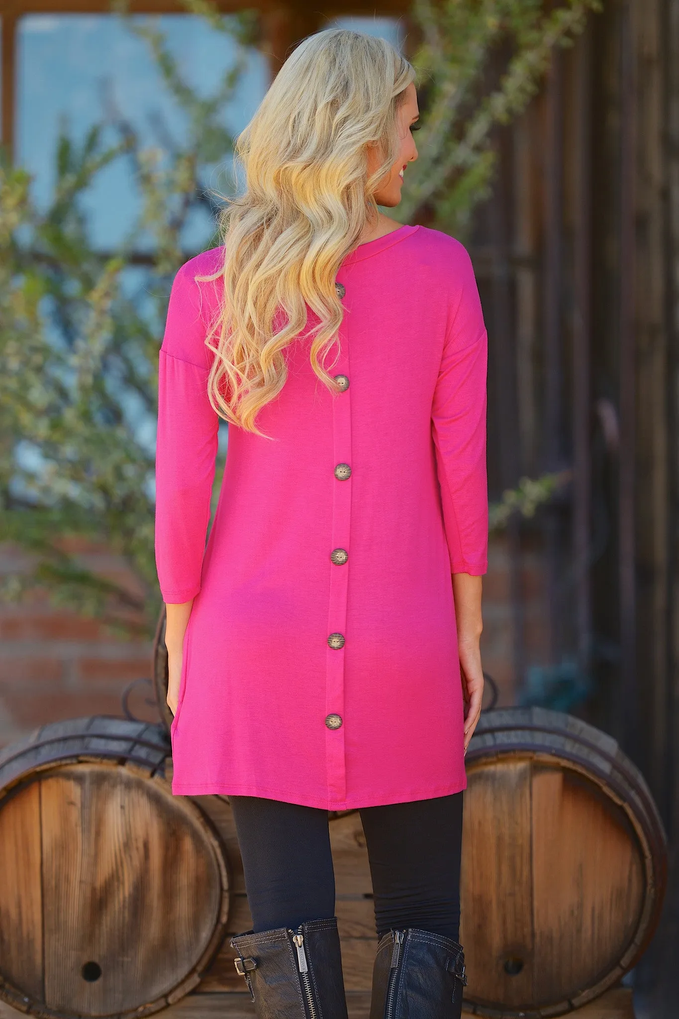 Cute As  A Button Tunic - Hot Pink