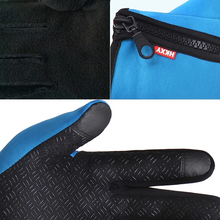 Cycling Gloves Full Finger Neoprene PU Breathable Leather Warm Winter Outdoor Sports Gloves(Blue)