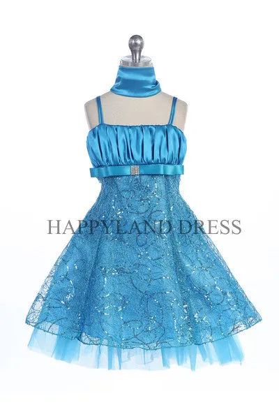 D3129 Sparkling Satin with Lace Dress (3 Diff. Colors)