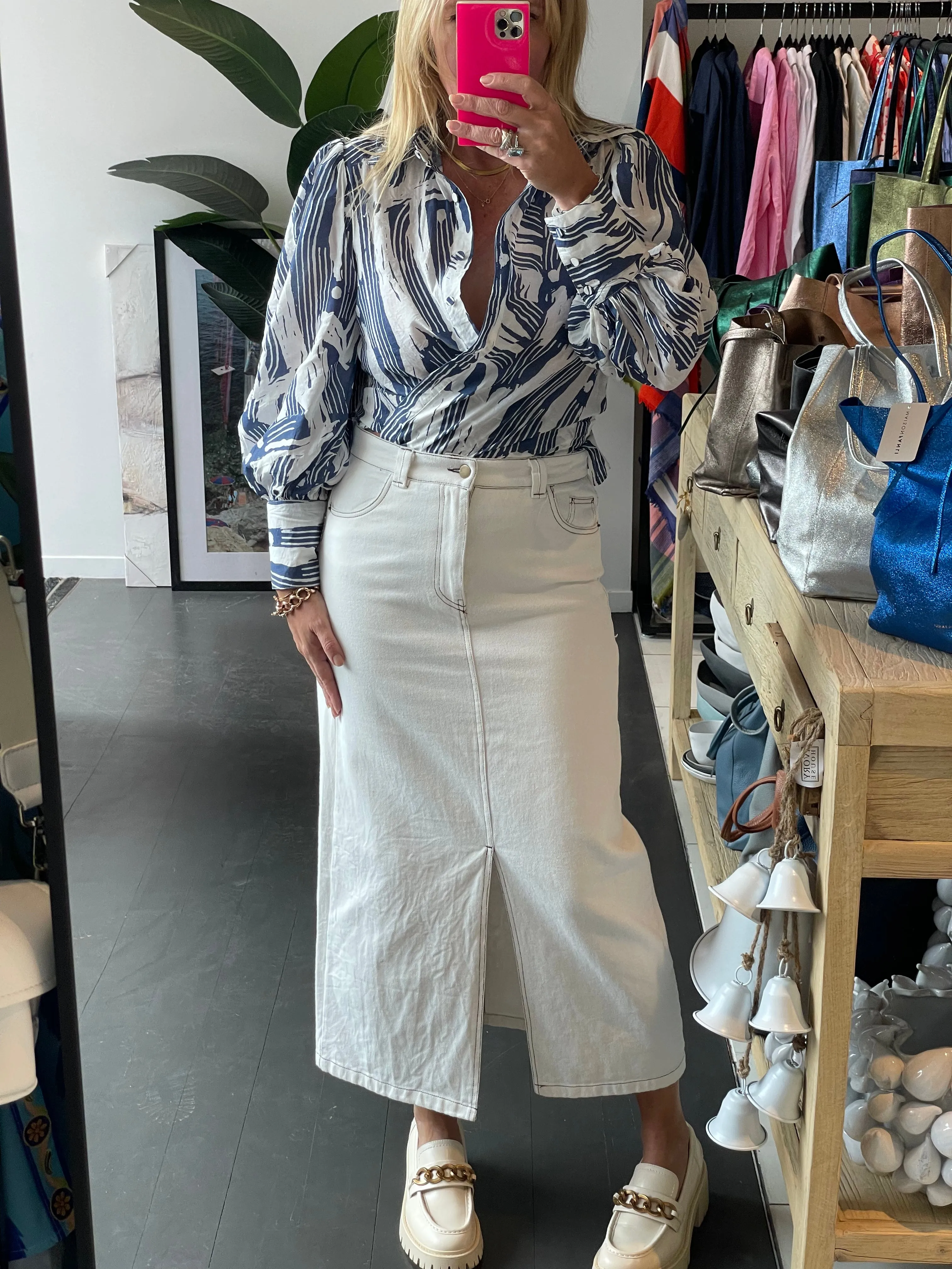 Denim Midi Skirt- vintage white