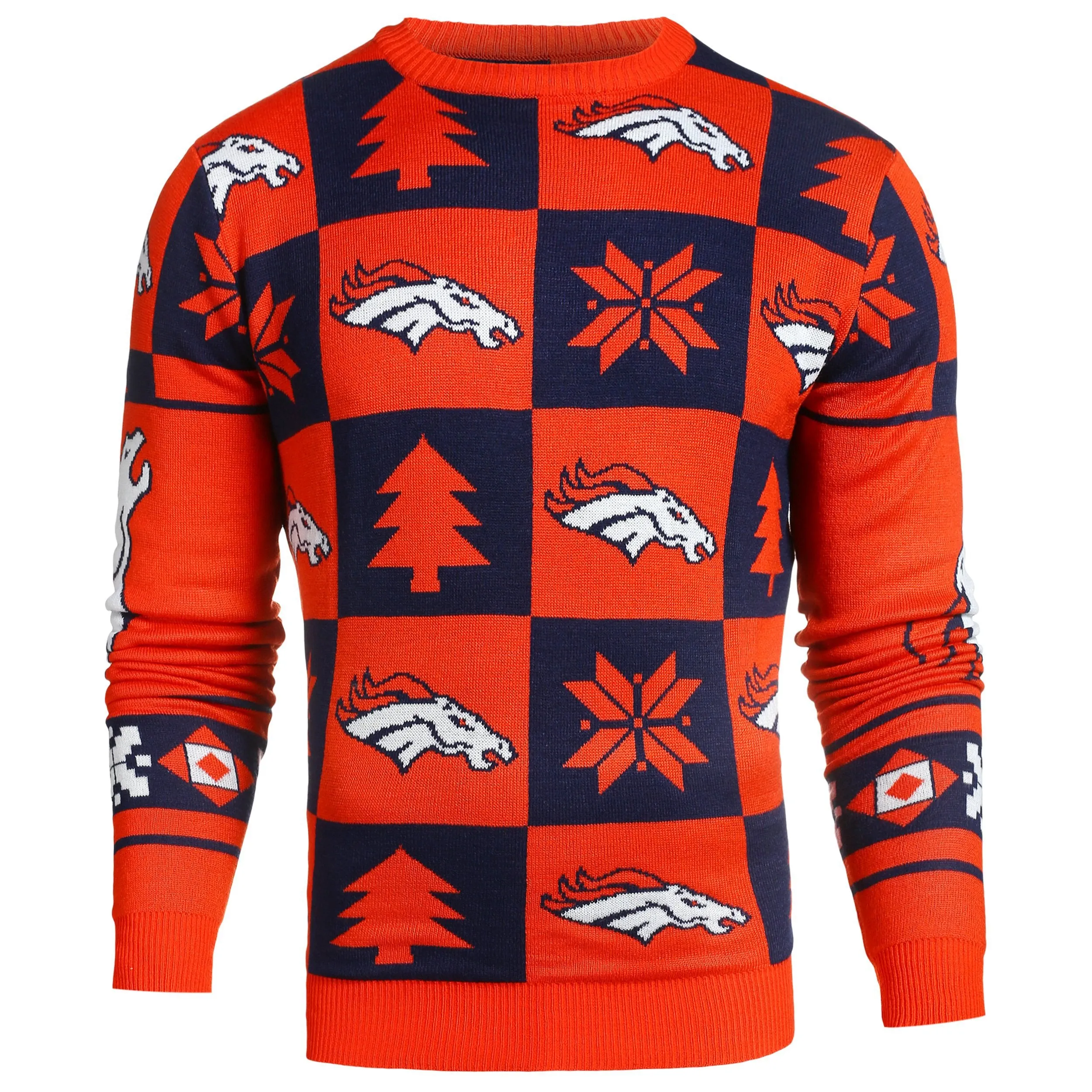 Denver Broncos NFL Forever Collectibles Orange & Navy Knit Patches Ugly Sweater