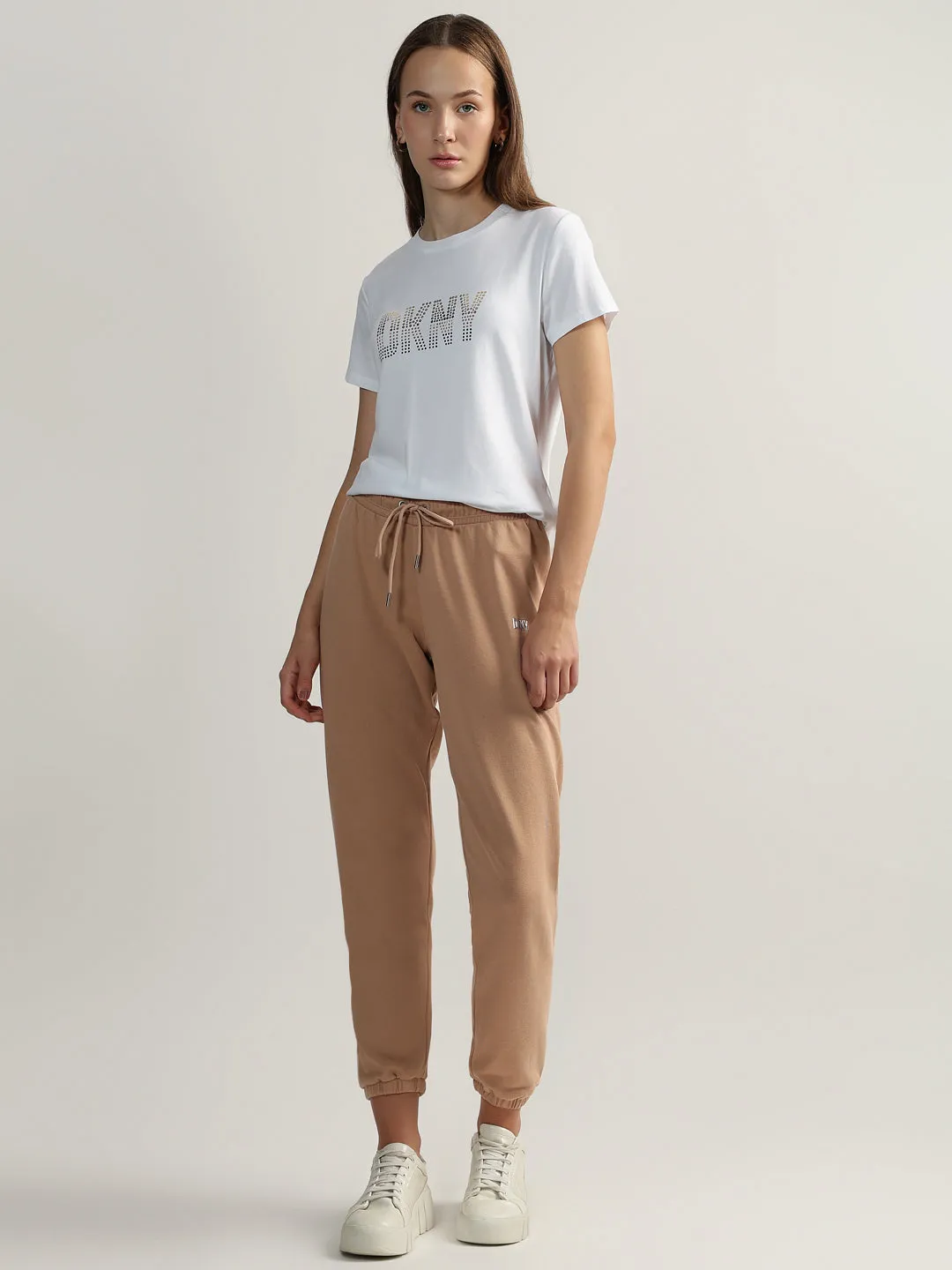 DKNY Women Brown Solid Mid-Rise Jogger Fit Sweatpants