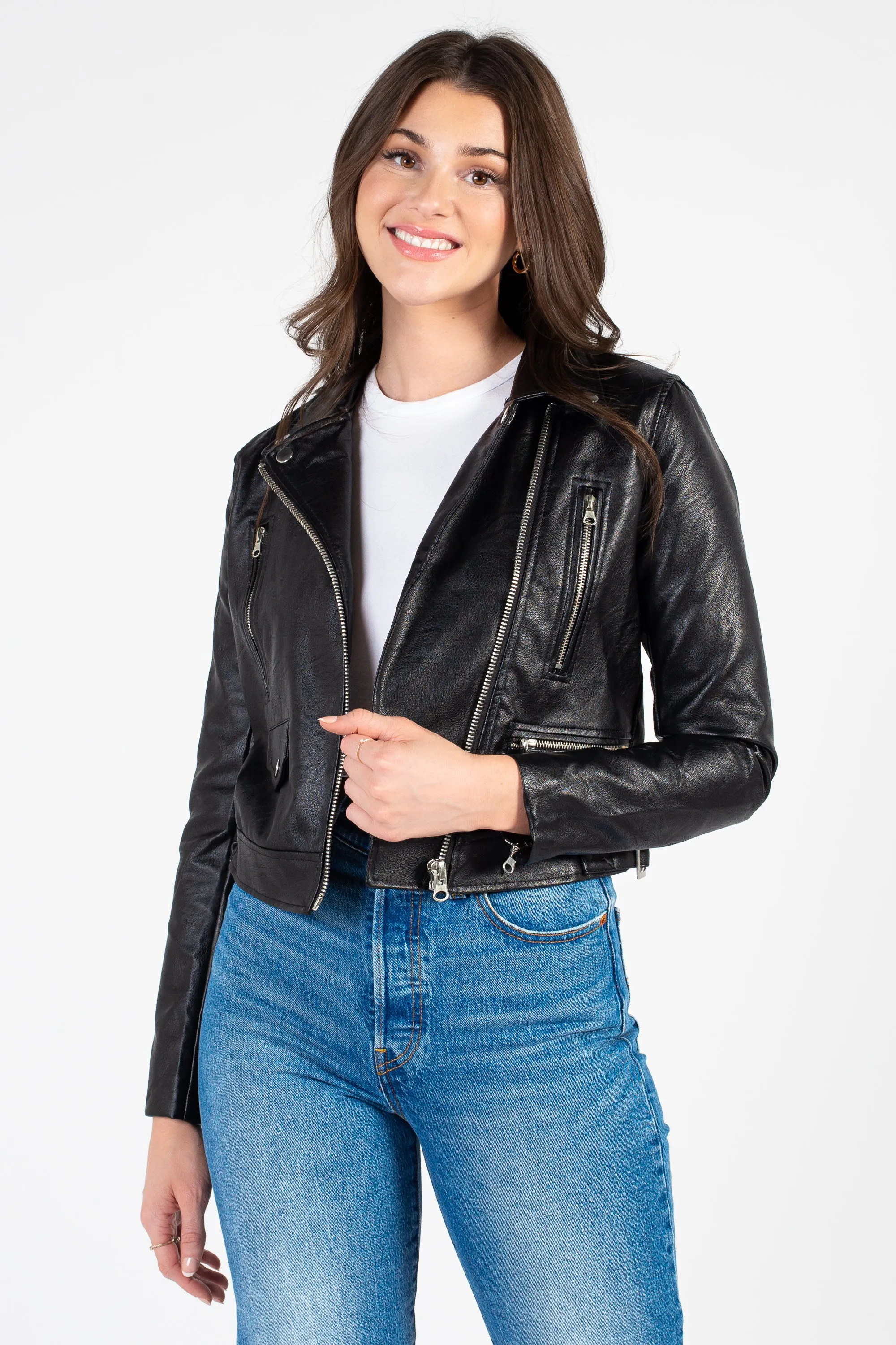 Dorinda Vegan Leather Moto Jacket