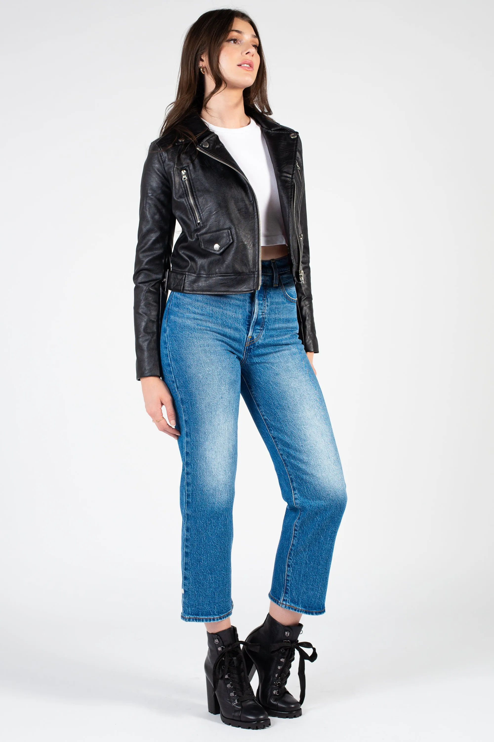 Dorinda Vegan Leather Moto Jacket