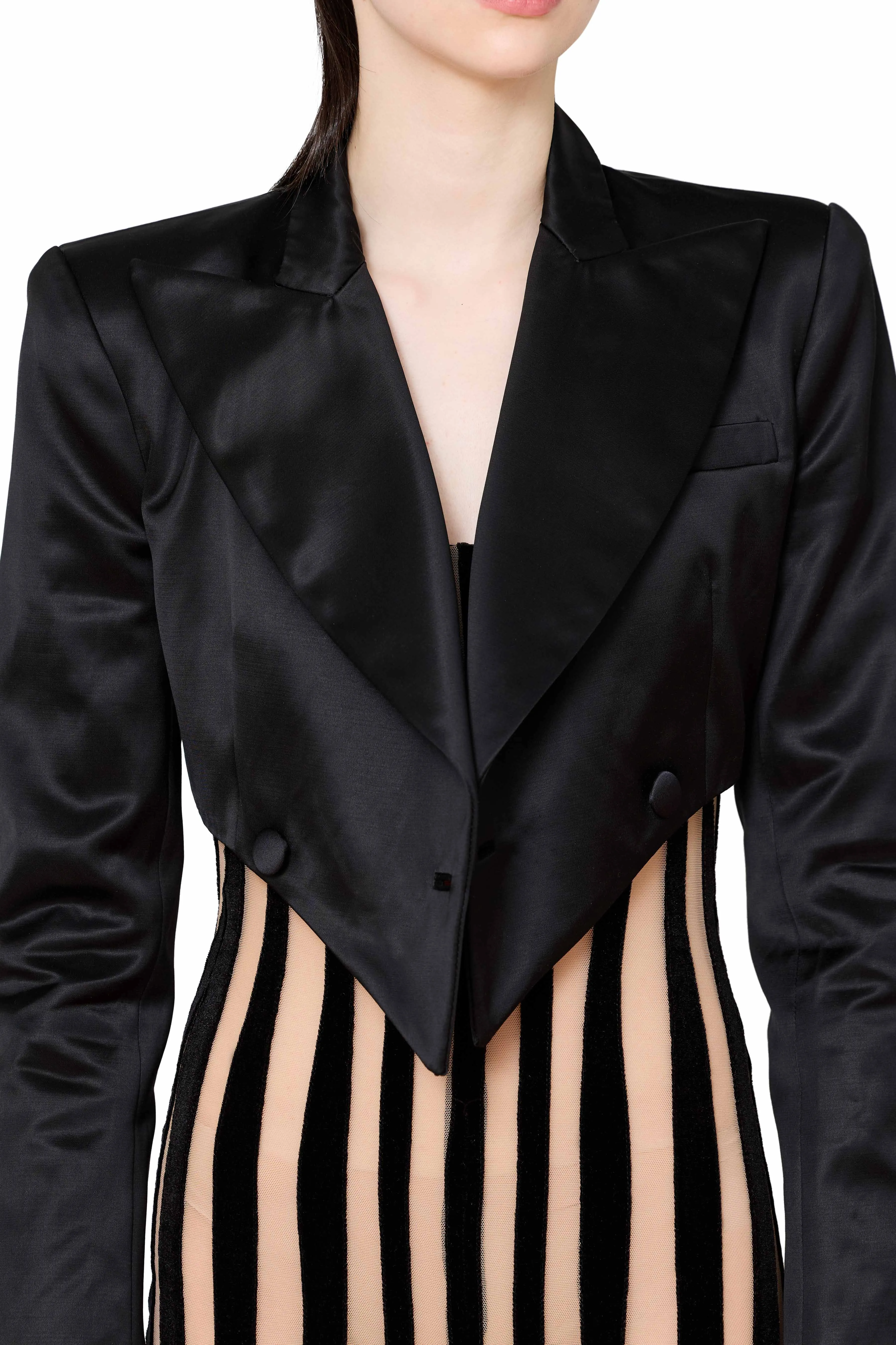 Double Breasted Cropped Tuxedo Blazer