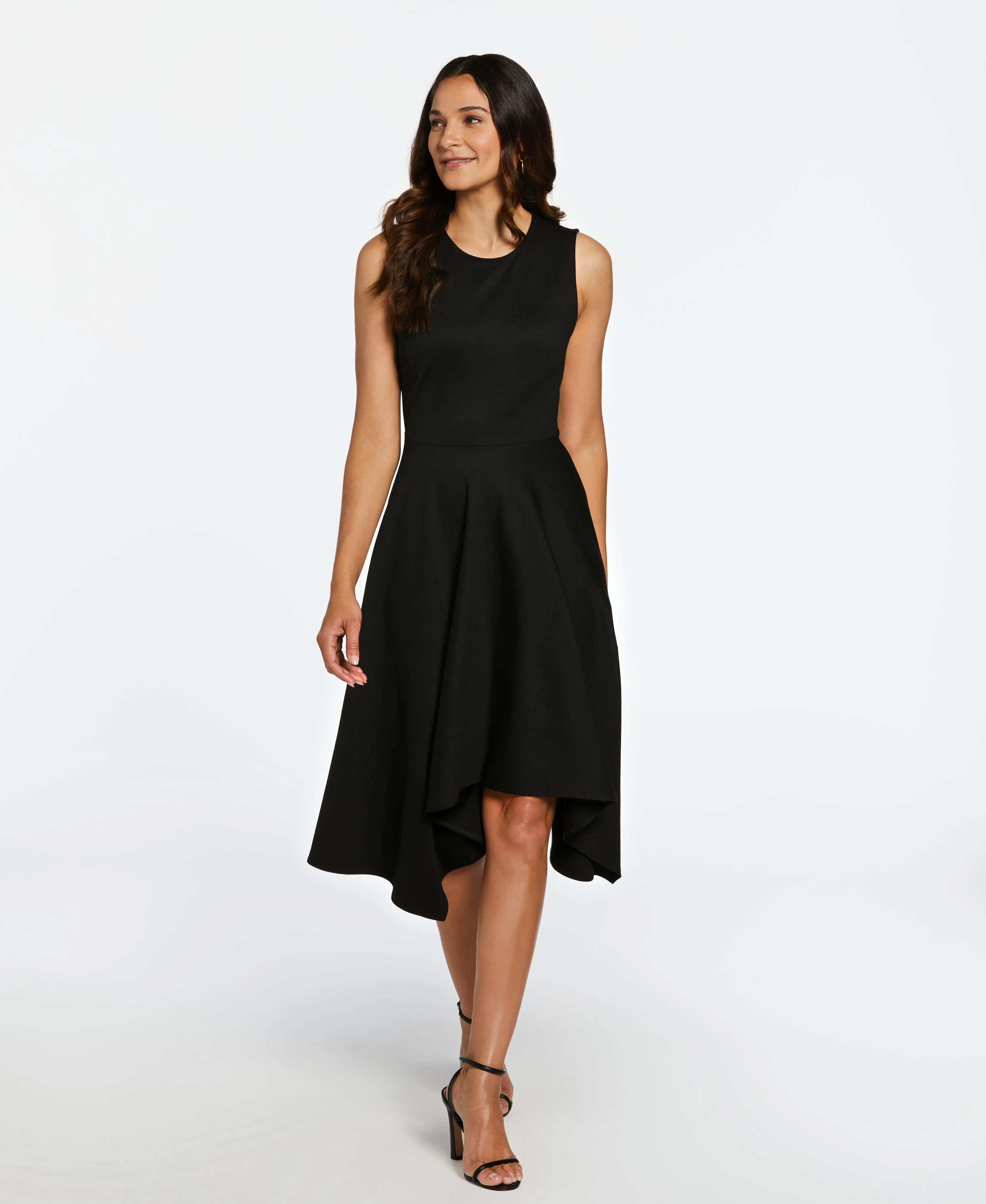 Draped Skirt Sleeveless Ponte Dress