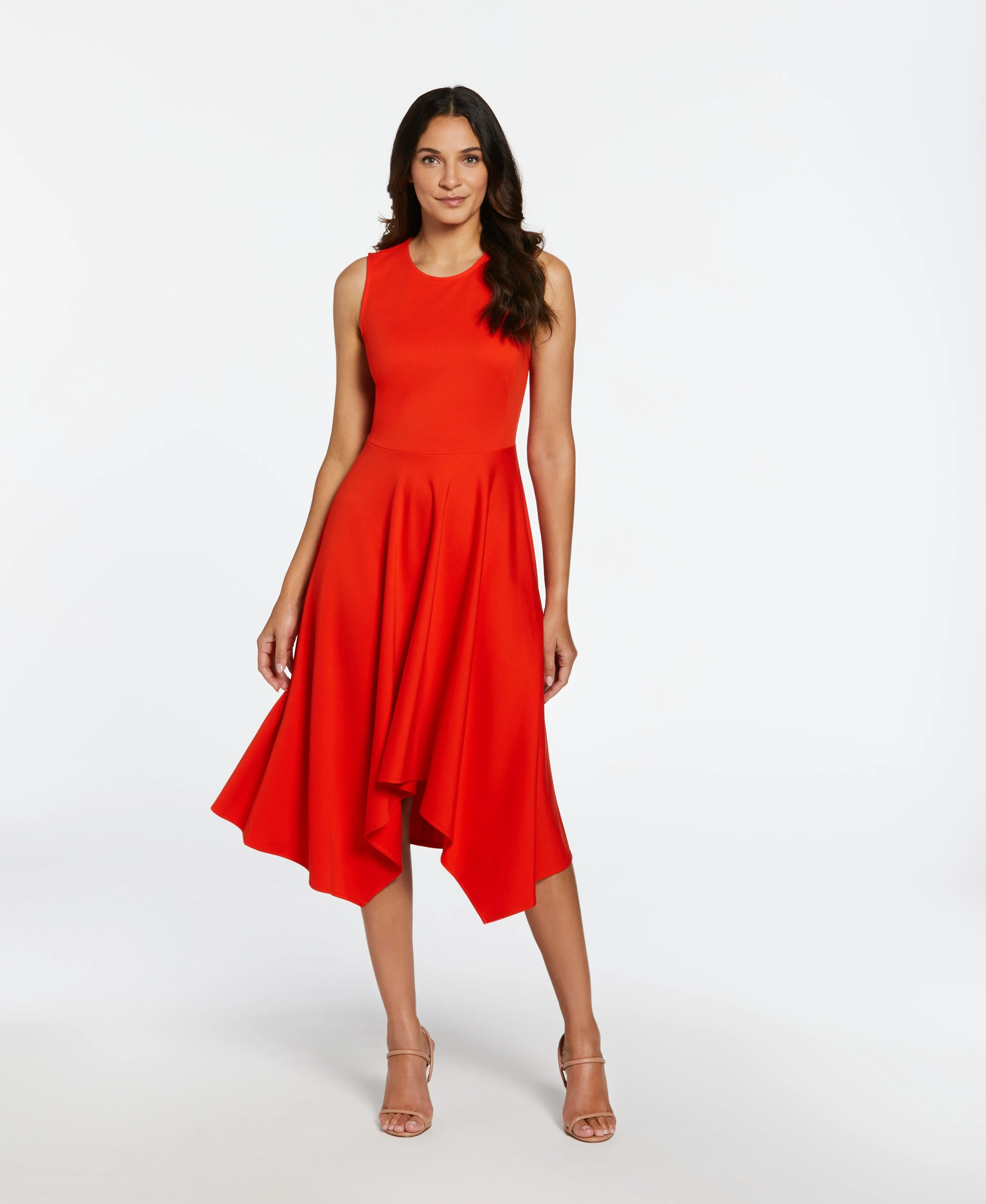 Draped Skirt Sleeveless Ponte Dress