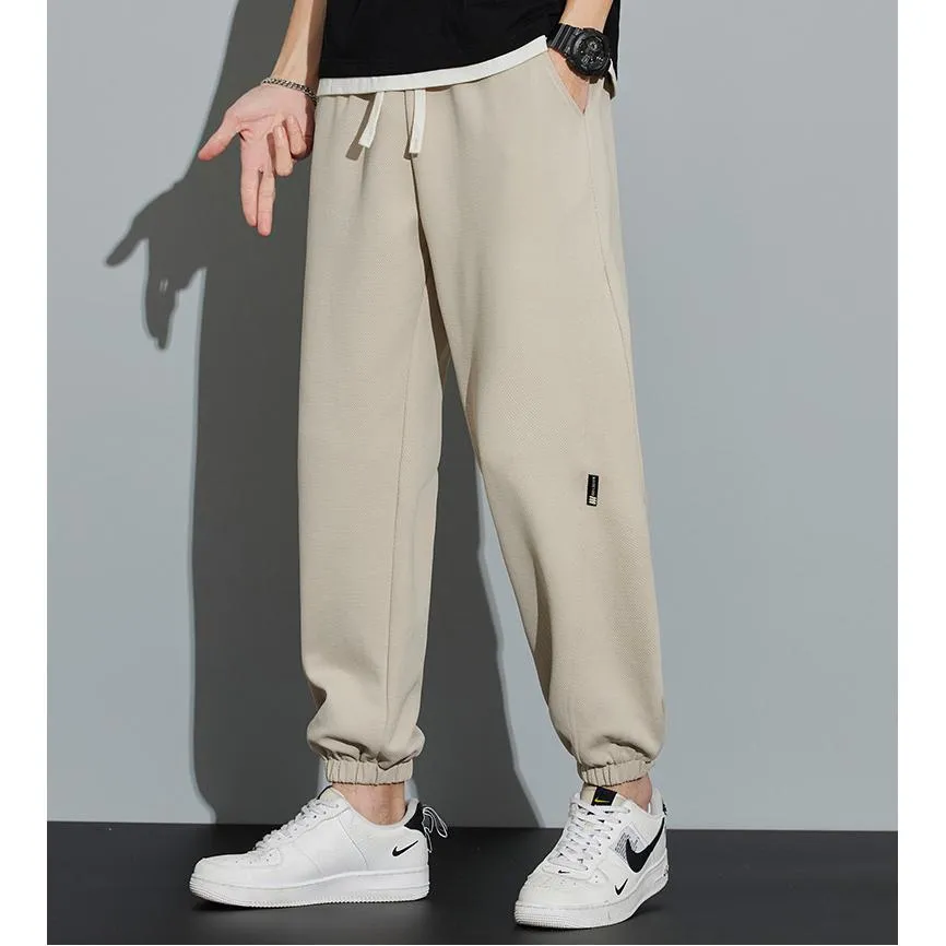 Drawstring Knitted Solid Color Tapered Loose Fit Sweatpant