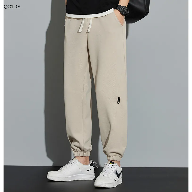 Drawstring Knitted Solid Color Tapered Loose Fit Sweatpant