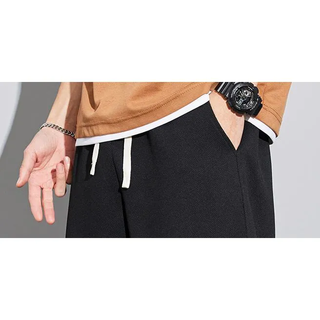 Drawstring Knitted Solid Color Tapered Loose Fit Sweatpant