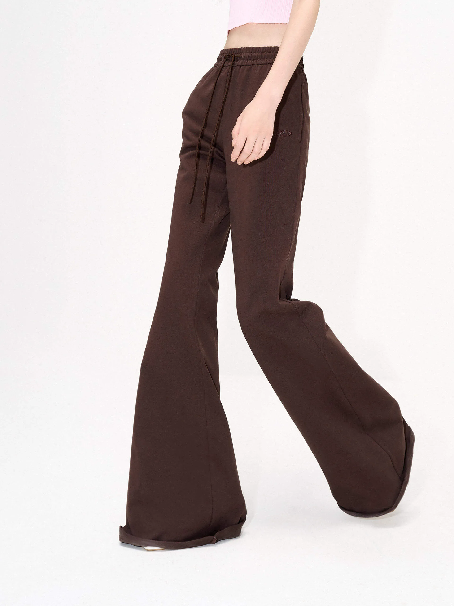 Drawstring Waist Flared Trousers