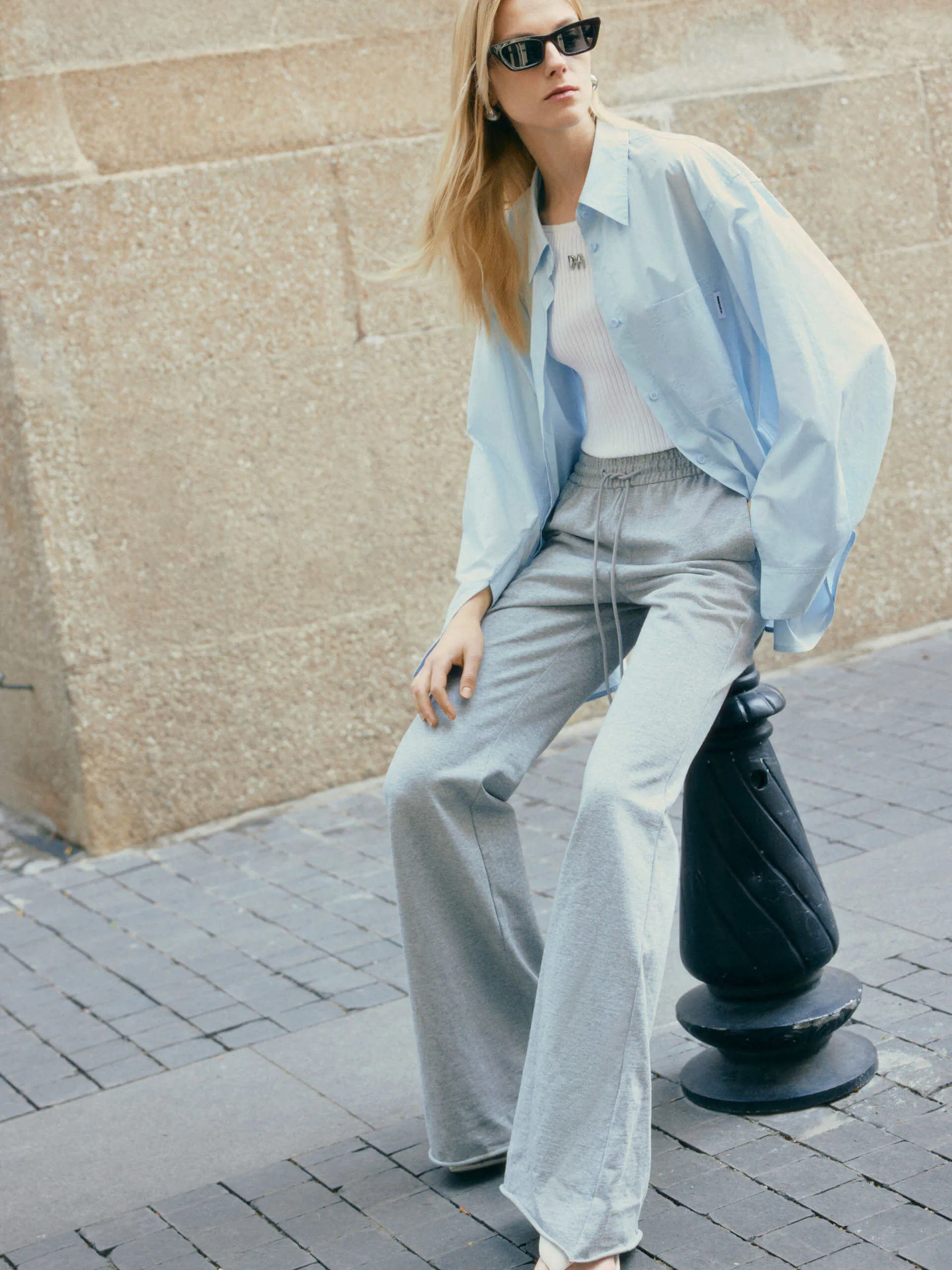 Drawstring Waist Flared Trousers