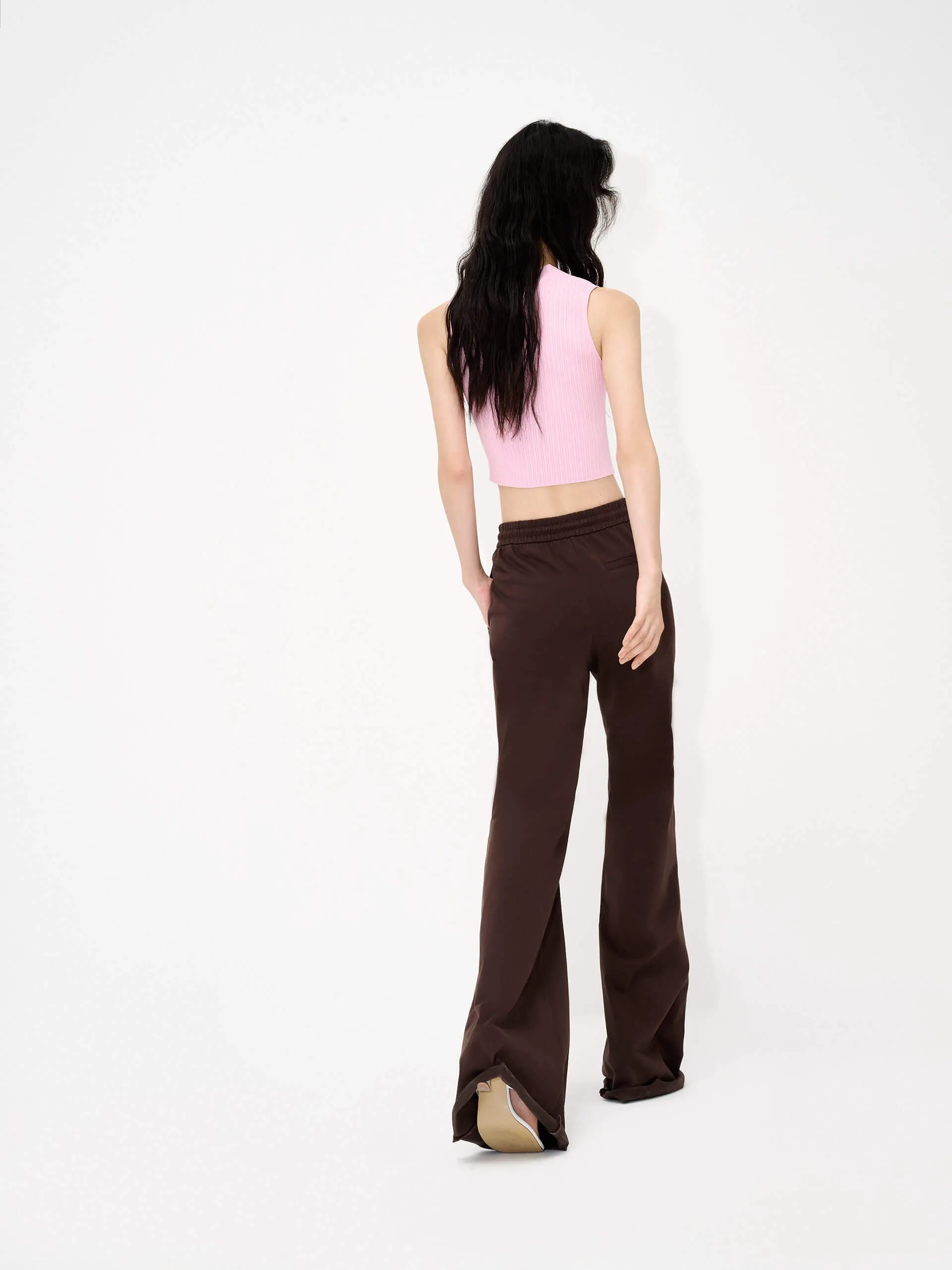 Drawstring Waist Flared Trousers