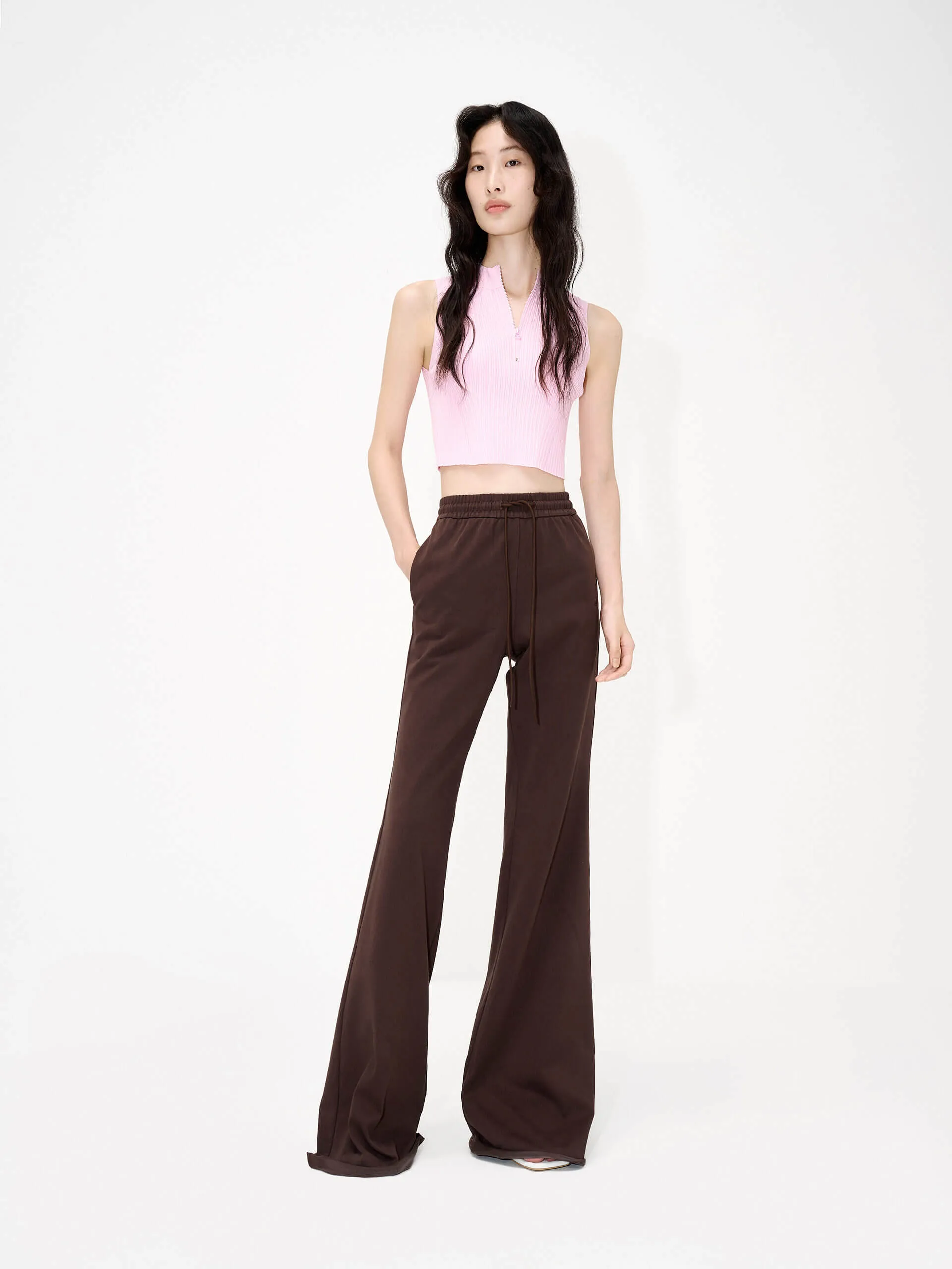 Drawstring Waist Flared Trousers