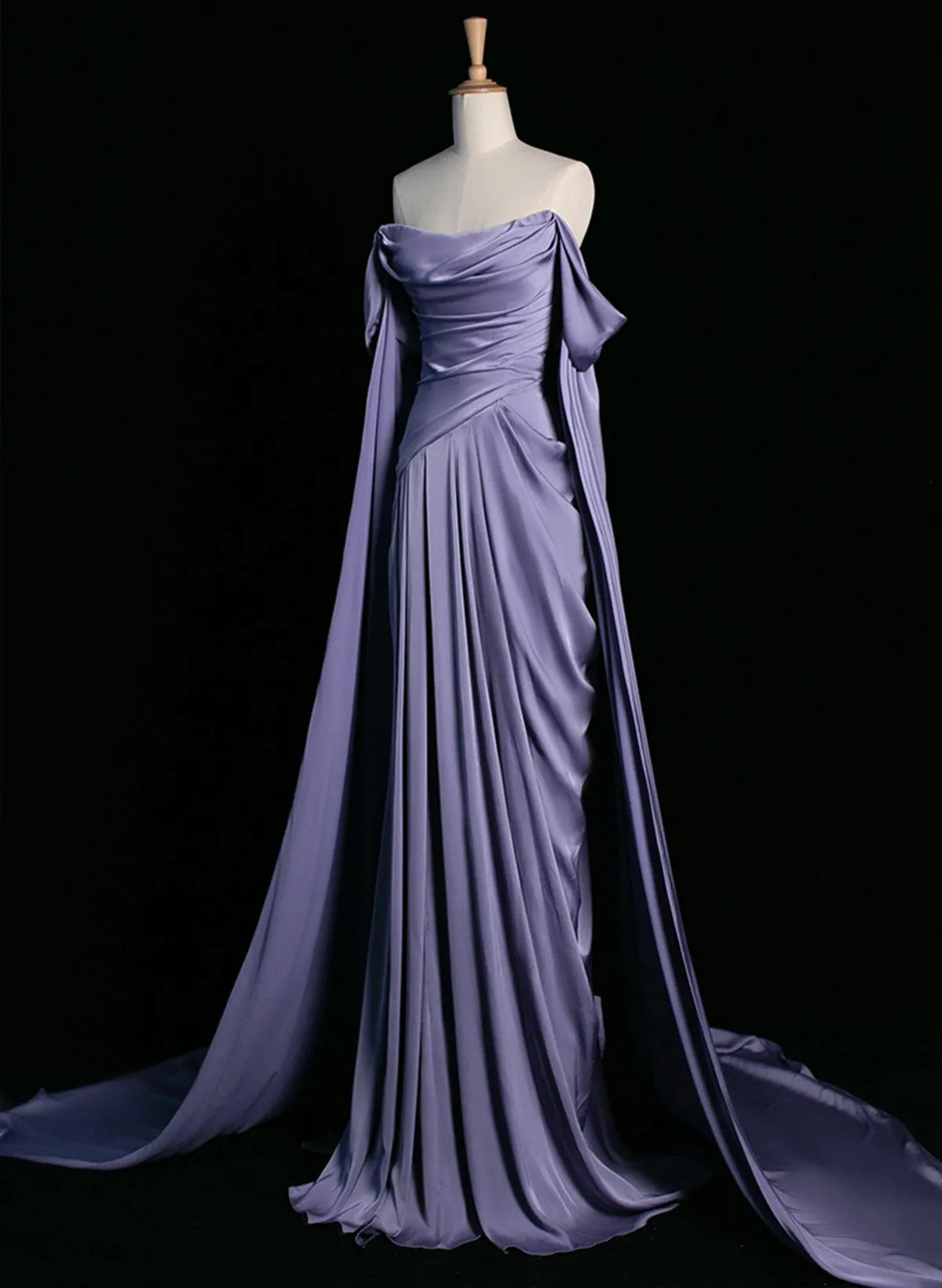 Elegant Purple Satin Prom Dress, Draped Bodice Formal Evening Dress