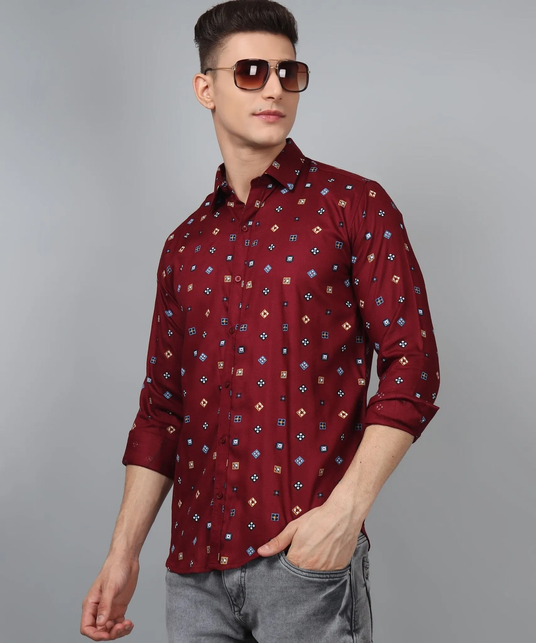 Fancy Trybuy Premium Printed Cotton  Button-Up Shirt for Men