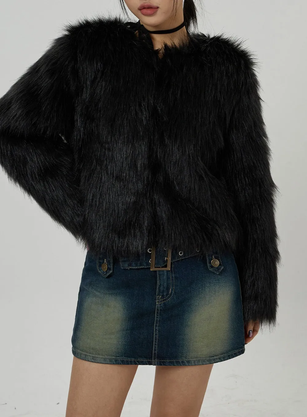 Faux Fur Hook Cropped Jacket CD21